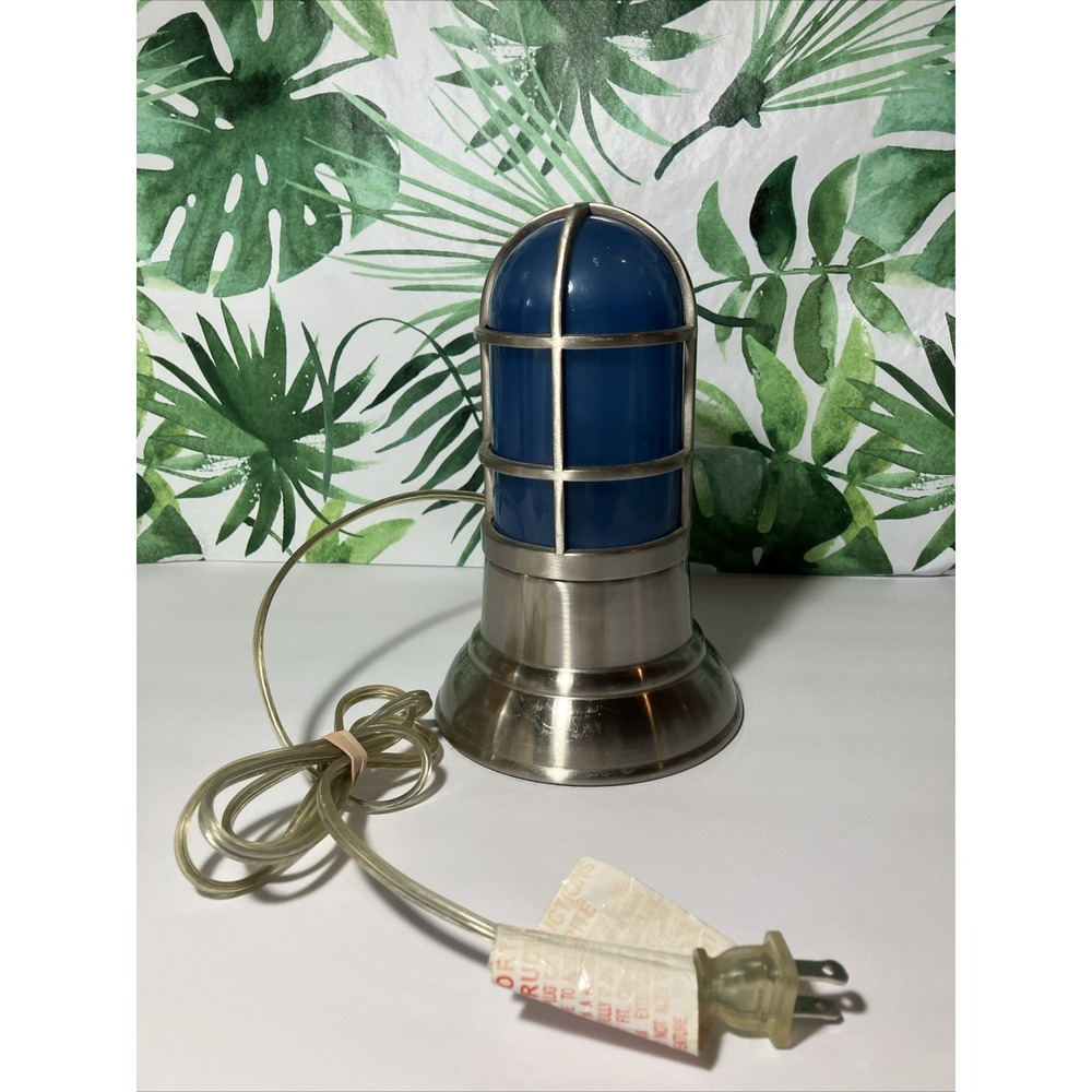 RARE POTTERY BARN KIDS SILVER ROWAN TOUCH NAUTICAL CAGE BLUE NIGHT LIGHT LAMP